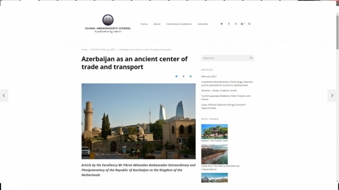 Global Ambassador's Journal: Azerbaijan as an ancient center of trade and transport