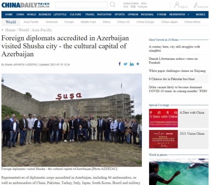 China Daily newspaper publishes article about visit of foreign diplomats to Shusha