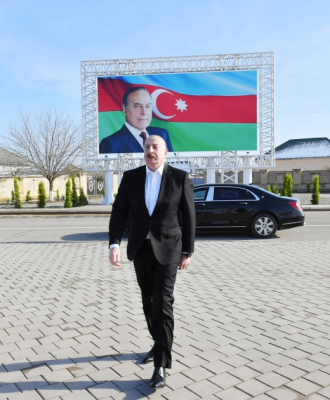 Президент Ильхам Алиев принял участие в мероприятии, посвященном сдаче в эксплуатацию систем обеспечения питьевой водой города Нефтчала