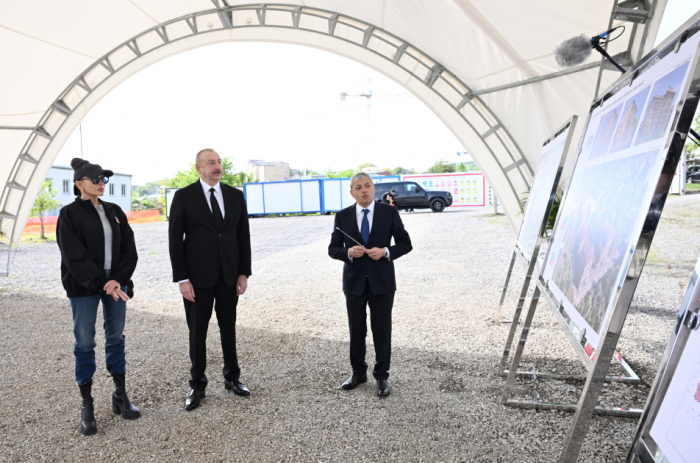 Президент Ильхам Алиев и первая леди Мехрибан Алиева приняли участие в церемонии закладки фундамента третьего жилого комплекса в Шуше ОБНОВЛЕНО